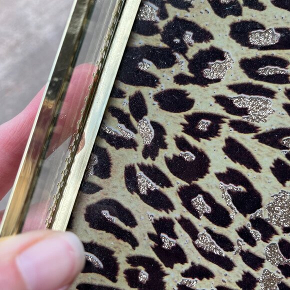 Rachel Zoe Glass Vanity Trinket Tray Leopard Cheetah Gold Tone Office Bathroom 2 - Picture 5 of 14